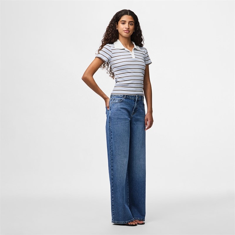 Pieces Womens Selma Wide Leg Jeans Medium Blue Denim - Image 4