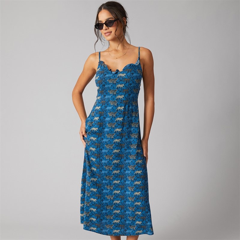 Pieces Womens Slip Ankle Dress French Blue Leopards