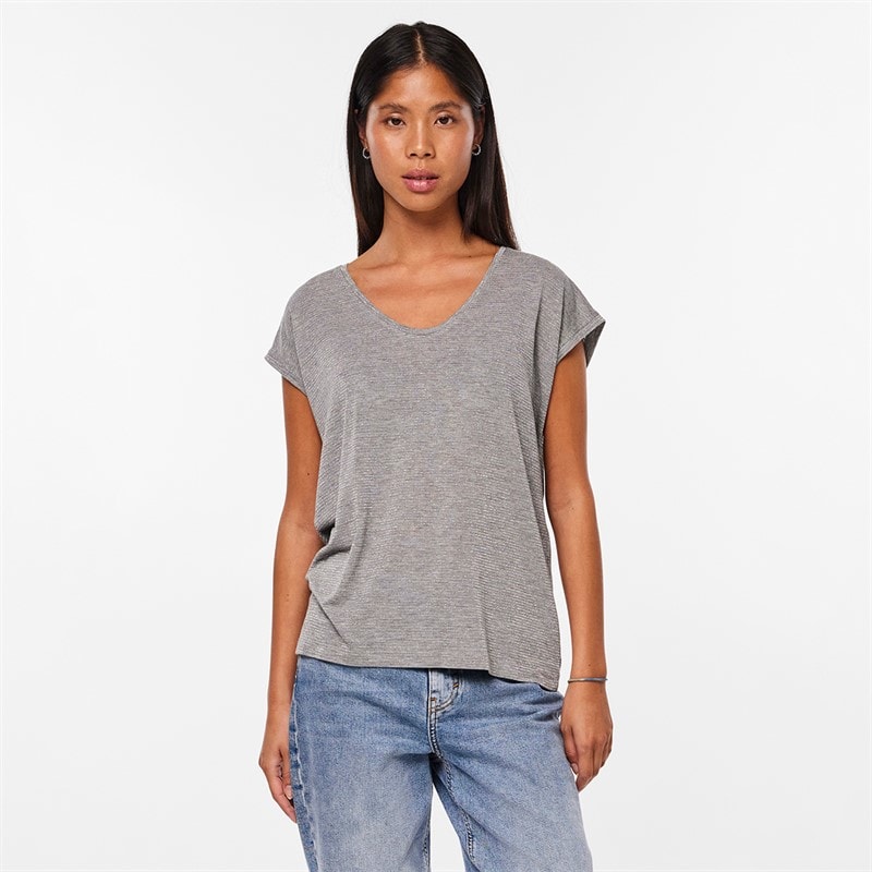 Pieces Womens Billo T-Shirt Light Grey Melange - Image 1