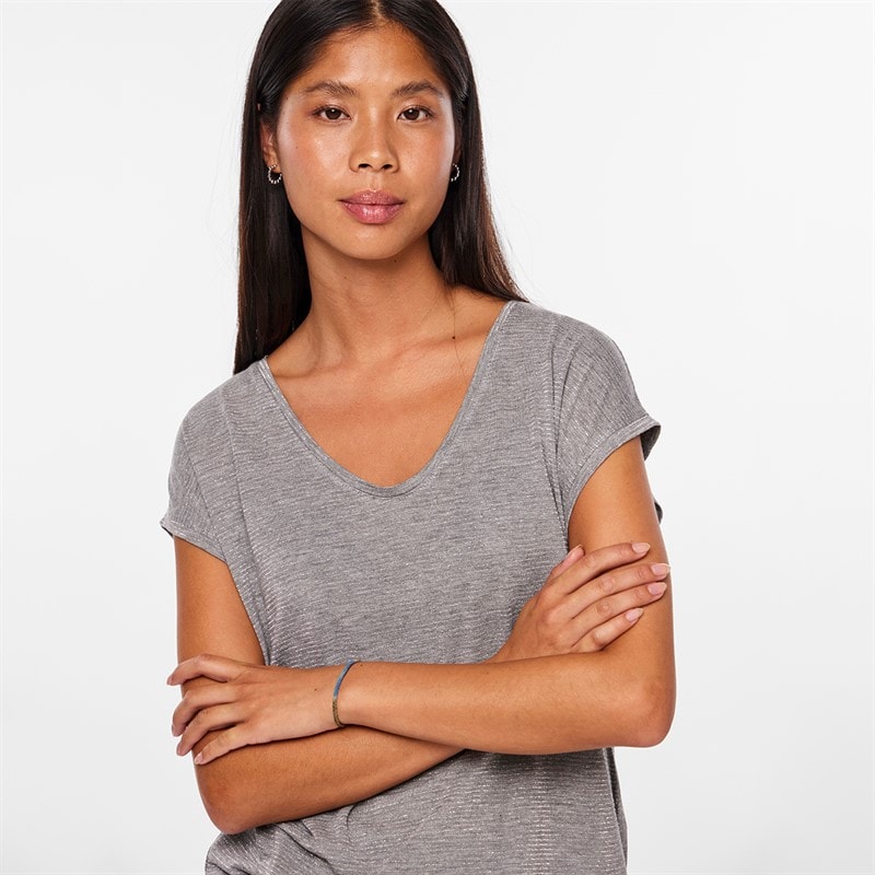 Pieces Womens Billo T-Shirt Light Grey Melange - Image 2
