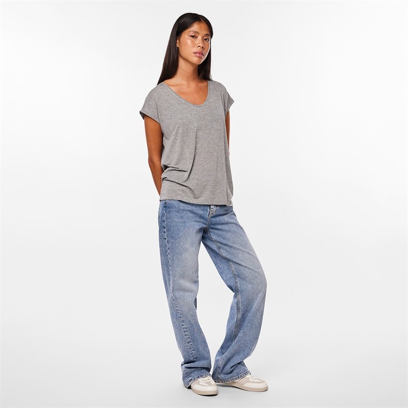 Pieces Womens Billo T-Shirt Light Grey Melange - Image 3