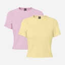 Pieces Womens Amira Two Pack T-Shirts Pink/Yellow