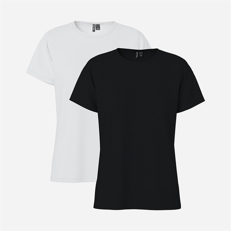 Pieces Womens Amira Two Pack T-Shirts Black/White