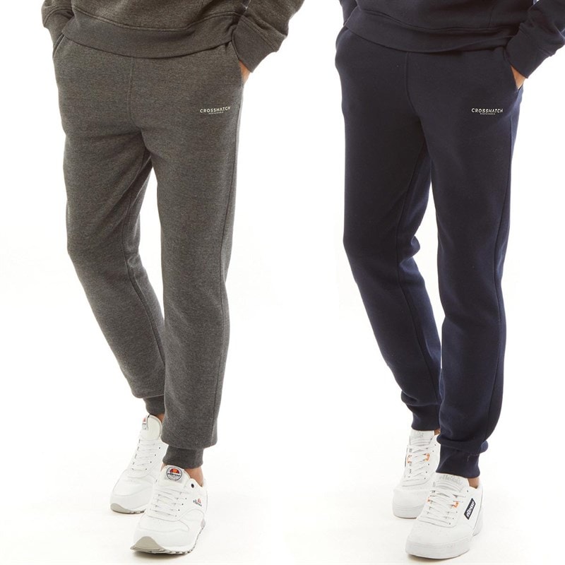 Crosshatch Mens Two Pack Joggers Navy/Charcoal Marl - Image 1