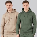 Crosshatch Mens Traymax Two Pack Hoodies Khaki/Stone