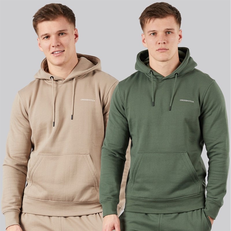 Crosshatch Mens Traymax Two Pack Hoodies Khaki/Stone