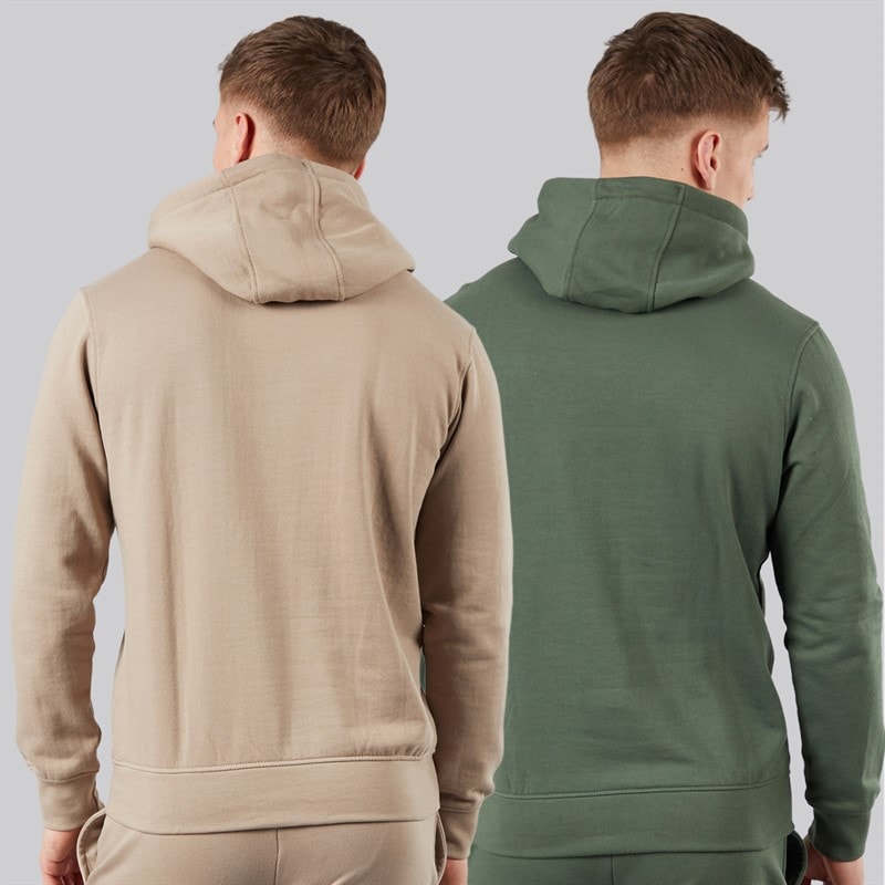 Crosshatch Mens Traymax Two Pack Hoodies Khaki/Stone - Image 2