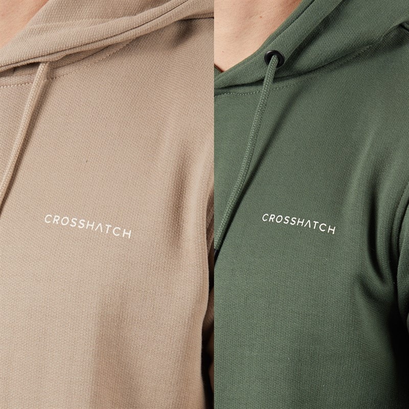 Crosshatch Mens Traymax Two Pack Hoodies Khaki/Stone - Image 3