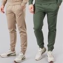 Crosshatch Mens Traymax Two Pack Joggers Khaki/Stone