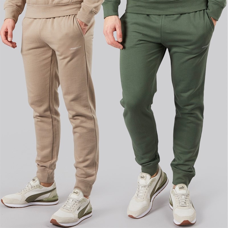 Crosshatch Mens Traymax Two Pack Joggers Khaki/Stone
