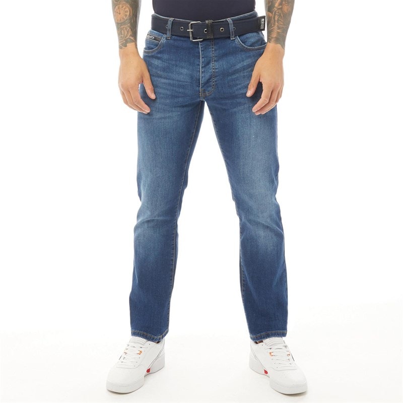 Crosshatch Mens Princed Straight Fit Jeans Stone Wash - Image 3
