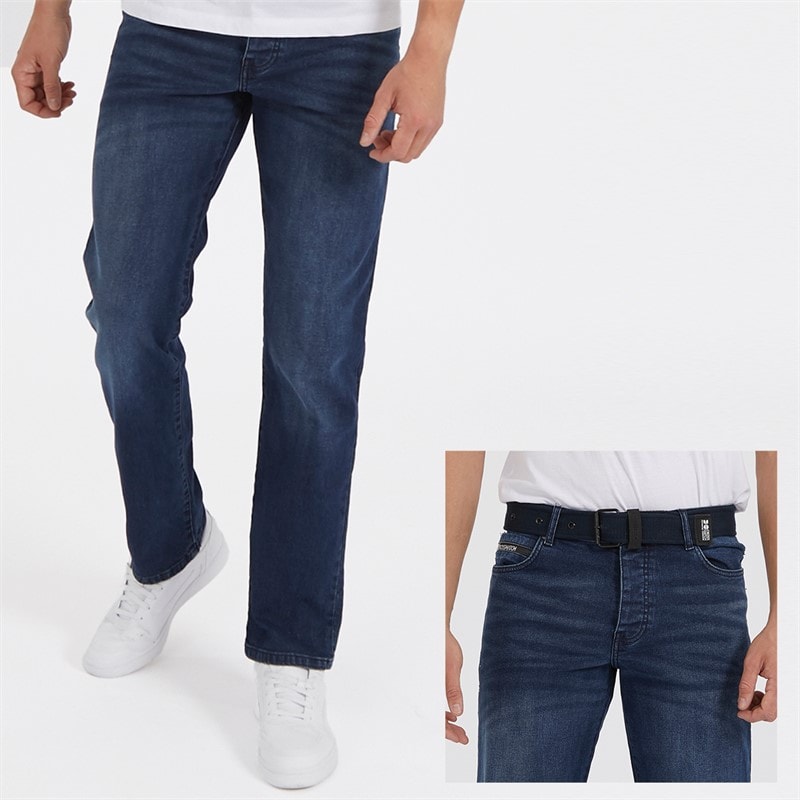 Crosshatch Mens Princed Straight Fit Jeans Dark Wash