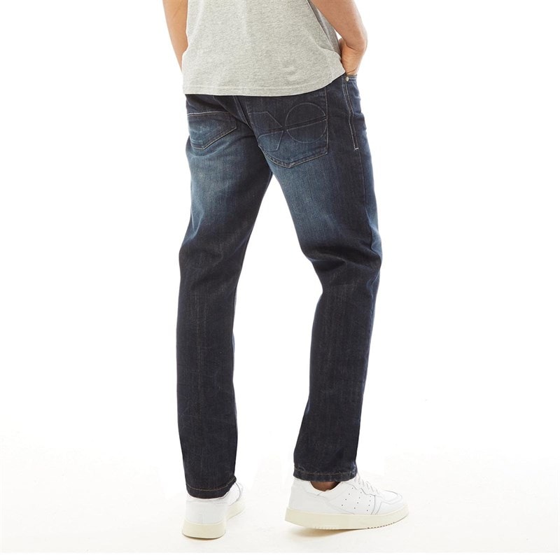 Crosshatch Mens New Embossed Techno Straight Fit Jeans Dark Wash - Image 2
