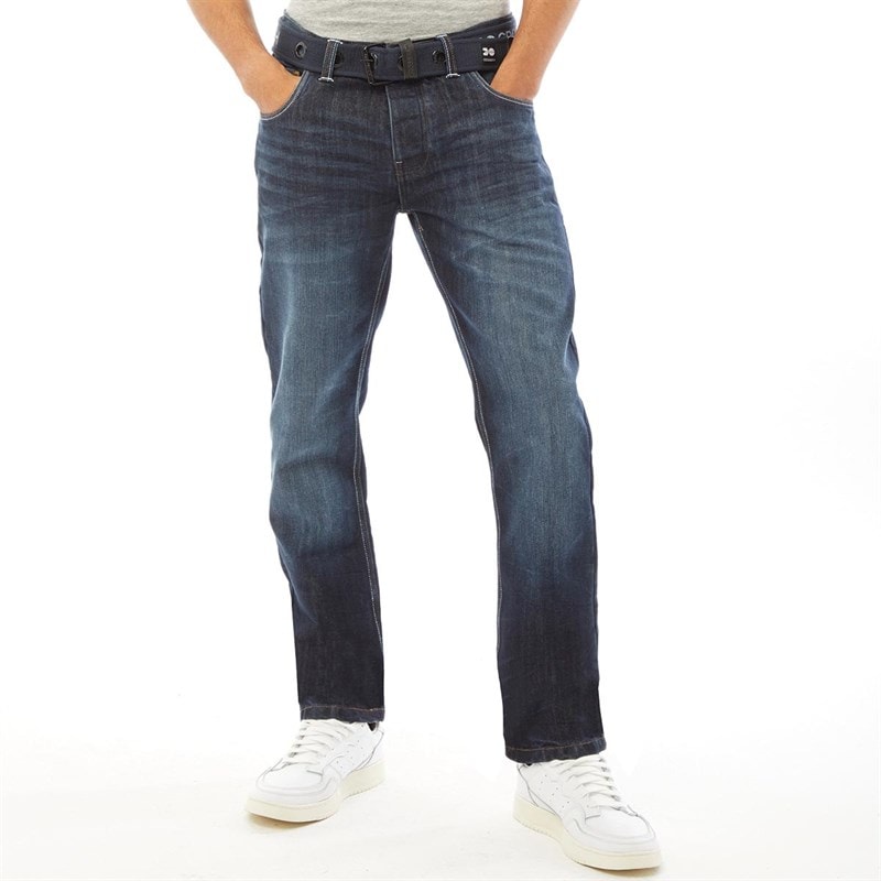 Crosshatch Mens New Embossed Techno Straight Fit Jeans Dark Wash - Image 3