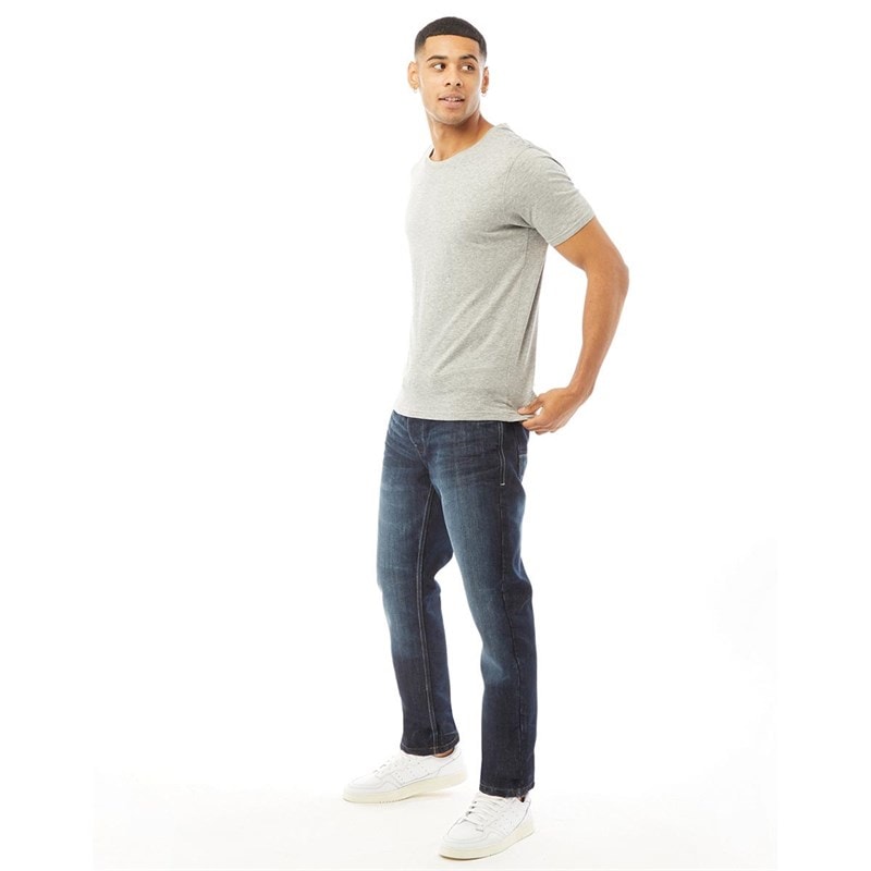 Crosshatch Mens New Embossed Techno Straight Fit Jeans Dark Wash - Image 4