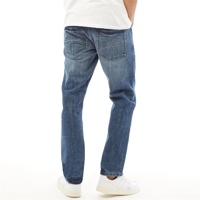 Crosshatch Mens New Embossed Techno Straight Fit Jeans Stone Wash - Image 2