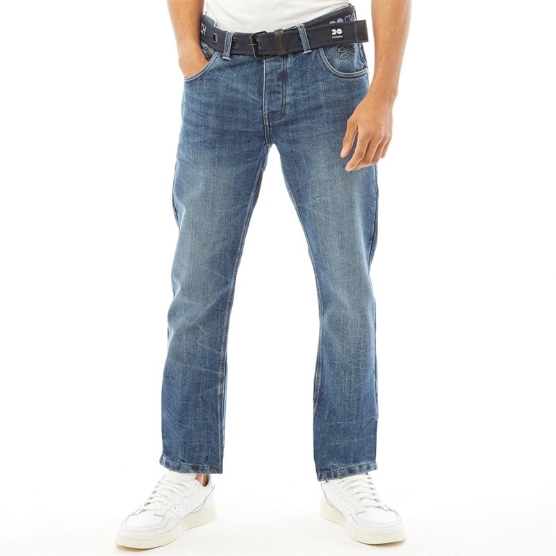 Crosshatch Mens New Embossed Techno Straight Fit Jeans Stone Wash - Image 3