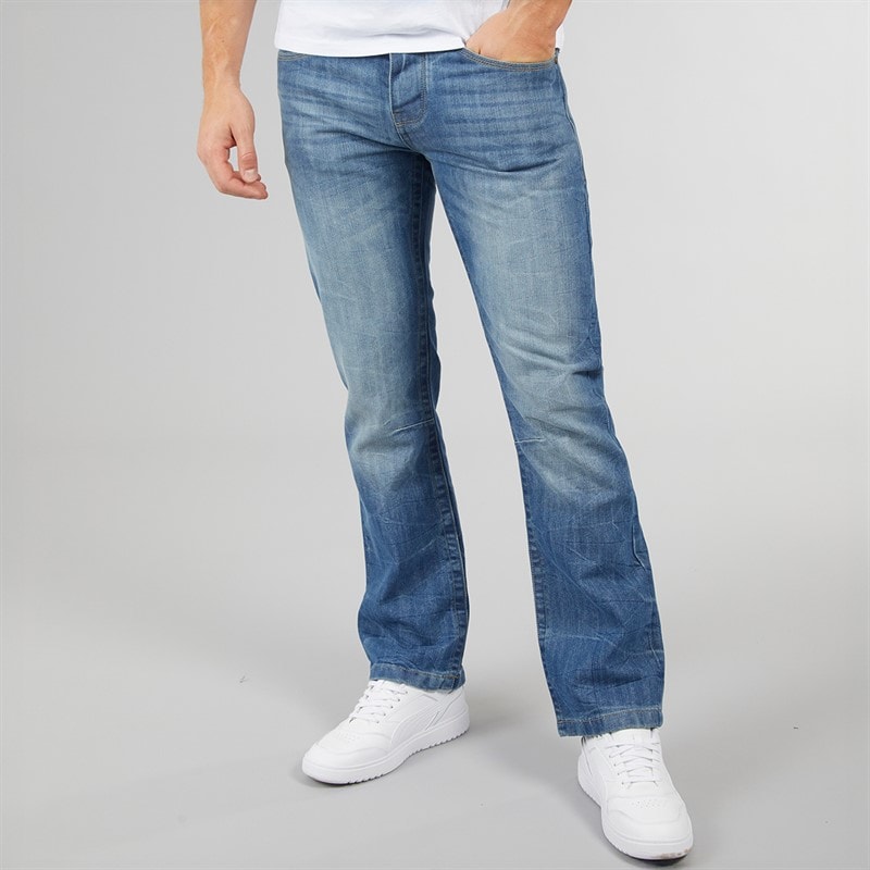 Crosshatch Mens New Baltimore Belted Jeans Straight Jeans Light Wash