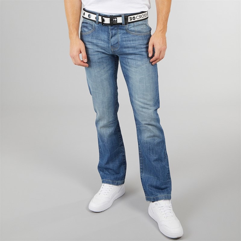 Crosshatch Mens New Baltimore Belted Jeans Straight Jeans Light Wash - Image 3