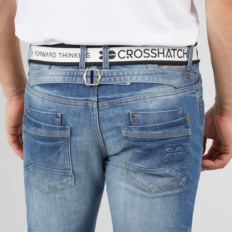Crosshatch Mens New Baltimore Belted Jeans Straight Jeans Light Wash - Image 5