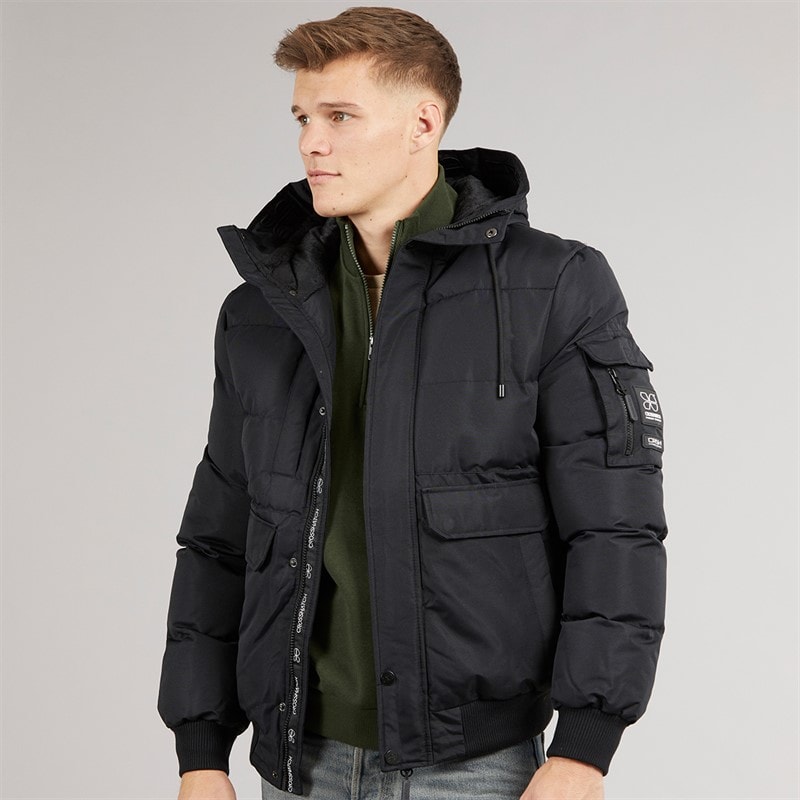 Crosshatch Mens Milwaka Fur Lined Hooded Jacket Black