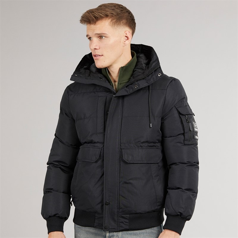 Crosshatch Mens Milwaka Fur Lined Hooded Jacket Black - Image 3