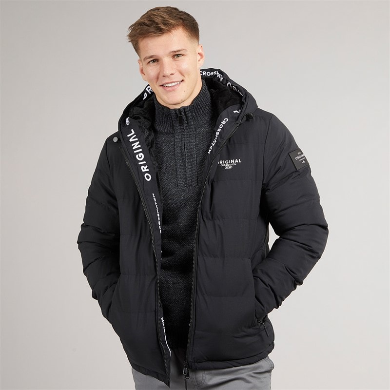 Crosshatch Mens Pitsburg Padded Hooded Jacket Black