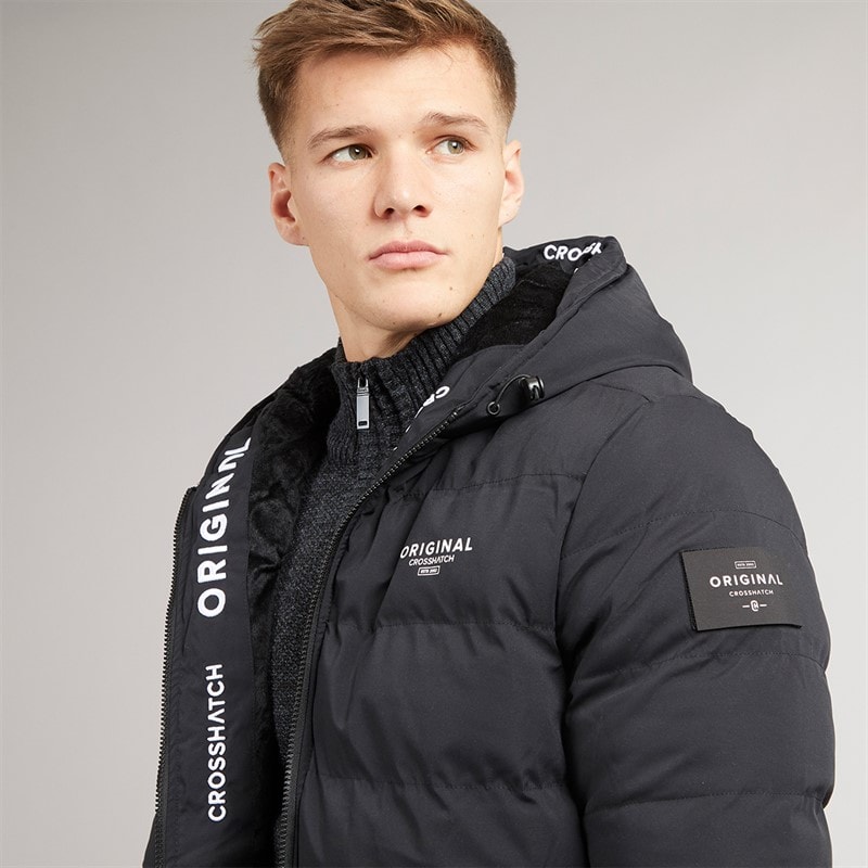 Crosshatch Mens Pitsburg Padded Hooded Jacket Black - Image 3