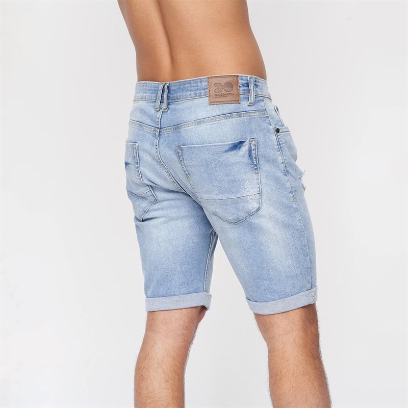 Crosshatch Mens Riptrey Scratch Detail Denim Shorts Lightwash - Image 2
