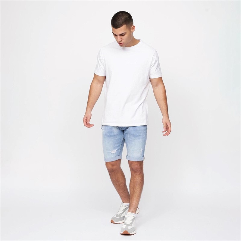 Crosshatch Mens Riptrey Scratch Detail Denim Shorts Lightwash - Image 4