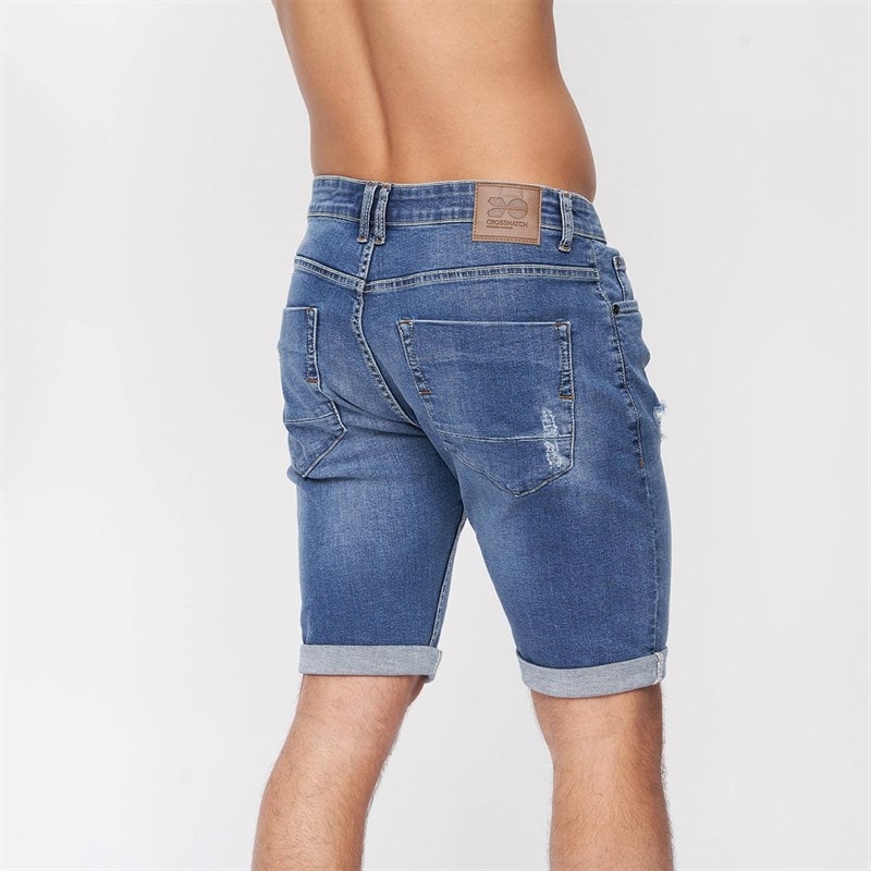 Crosshatch Mens Riptrey Scratch Detail Denim Shorts Mid Wash - Image 2