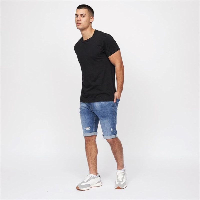Crosshatch Mens Riptrey Scratch Detail Denim Shorts Mid Wash - Image 3