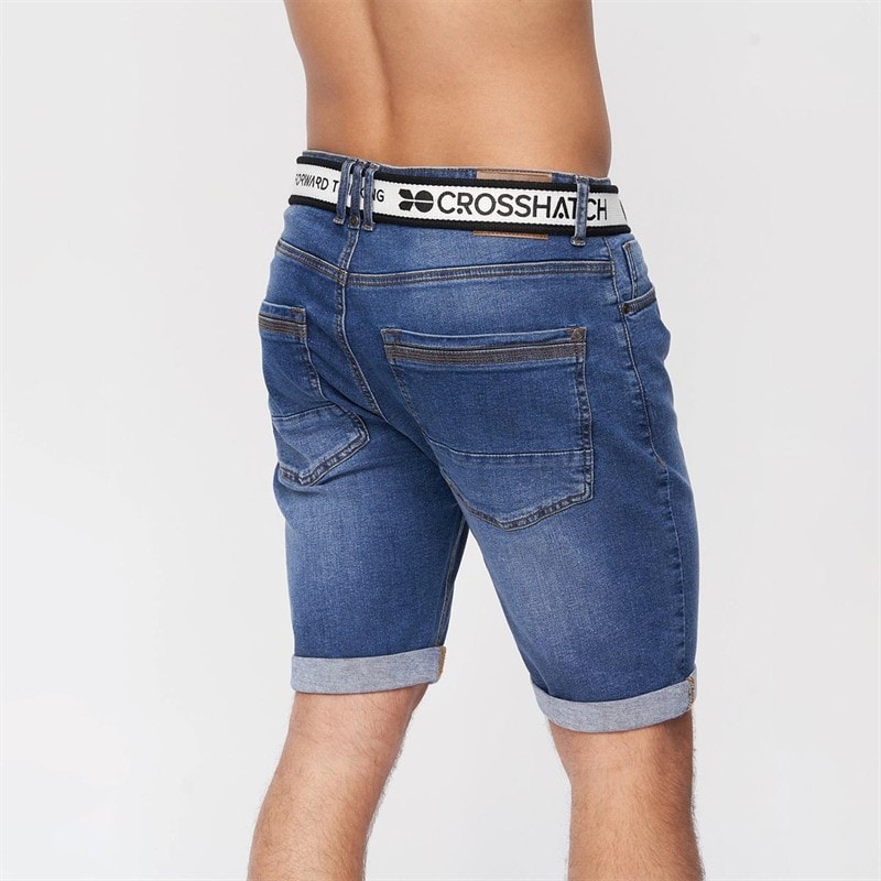 Crosshatch Mens Reestier Denim Shorts Mid Wash - Image 2