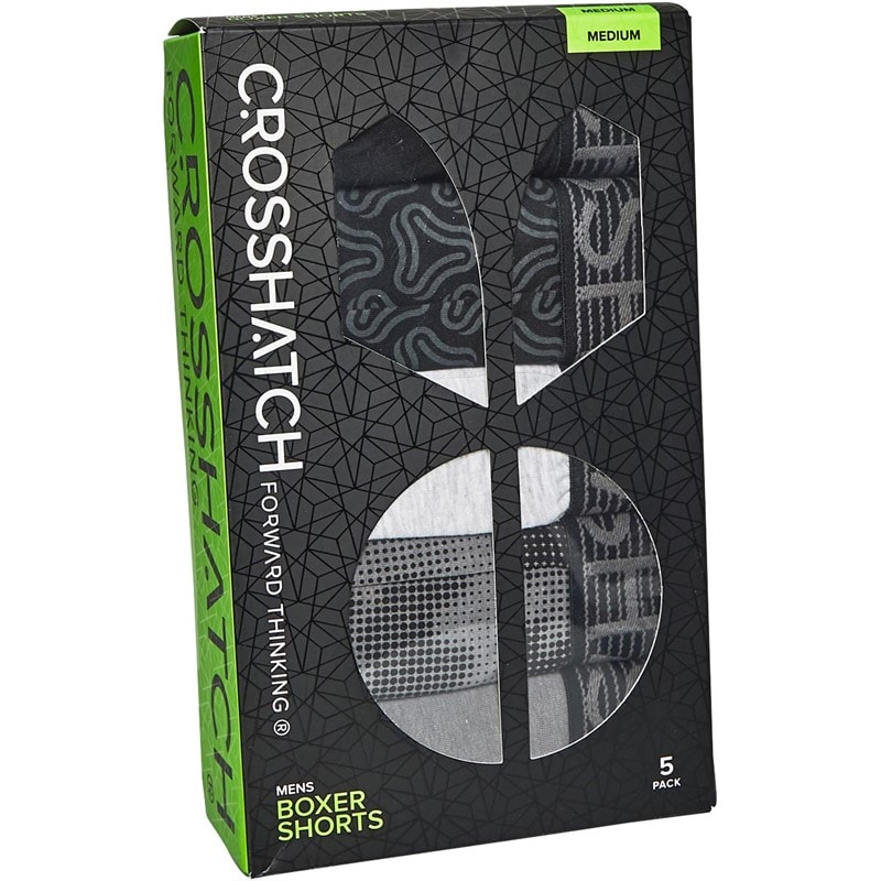Crosshatch Mens Buzzard Five Pack Boxers Black/Pattern/Grey Marl/Pattern/Dark Grey - Image 2