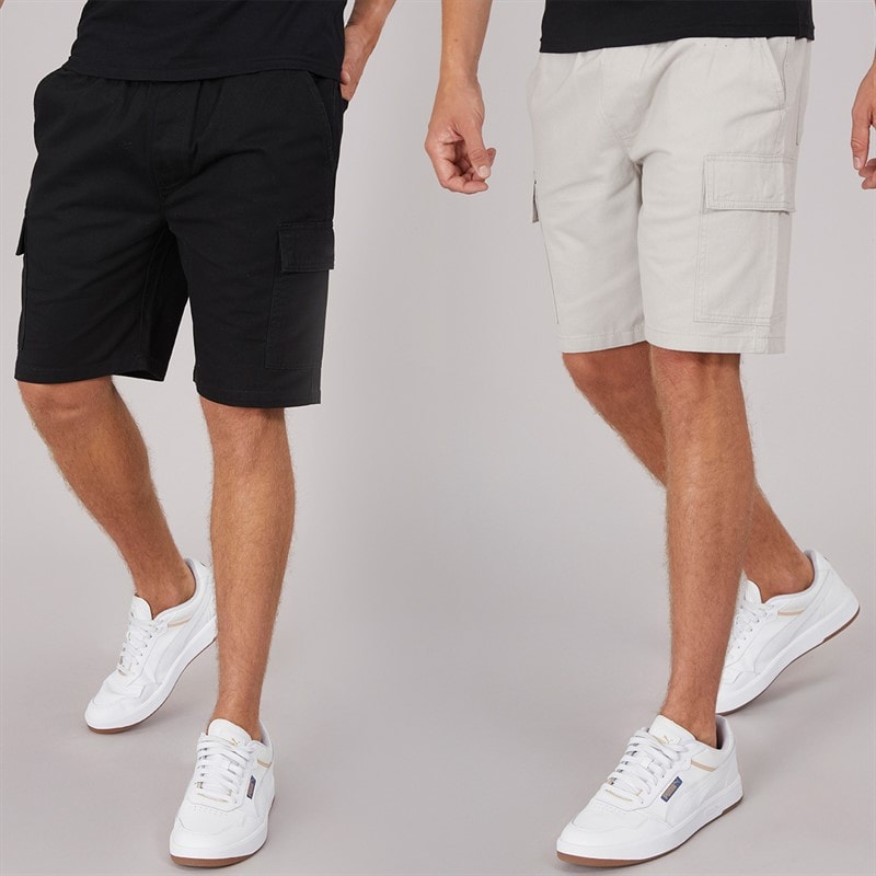 Crosshatch Mens Kathos Two Pack Cargo Shorts Grey/Black - Image 1