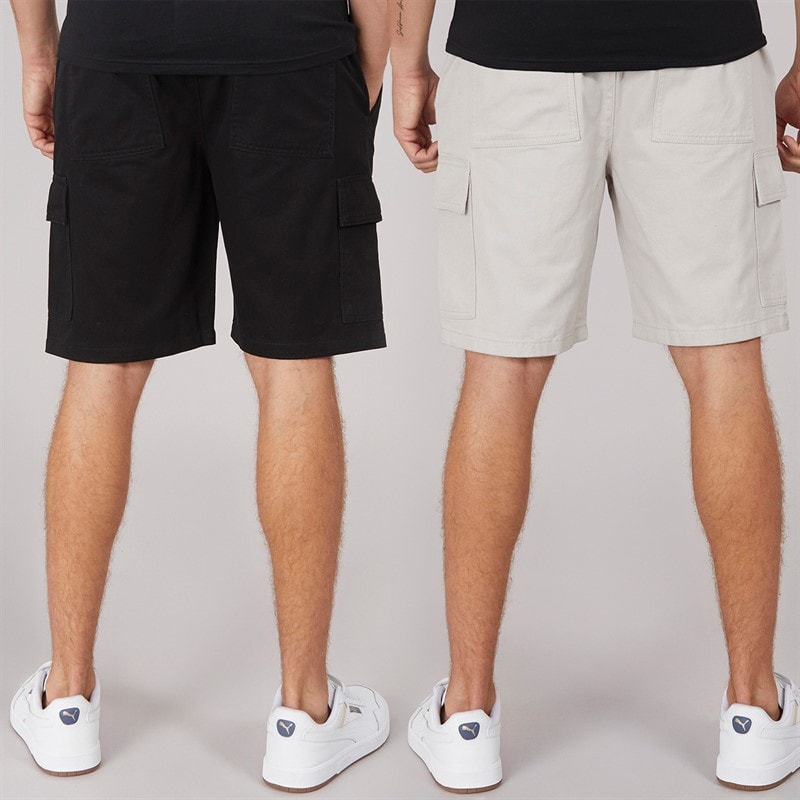 Crosshatch Mens Kathos Two Pack Cargo Shorts Grey/Black - Image 2