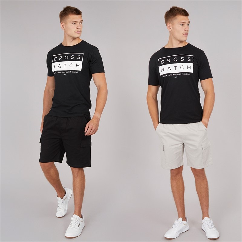 Crosshatch Mens Kathos Two Pack Cargo Shorts Grey/Black - Image 4