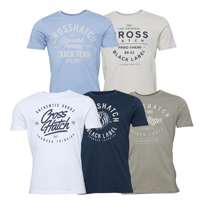 Crosshatch Mens Fellmire Five Pack T-Shirts Assorted