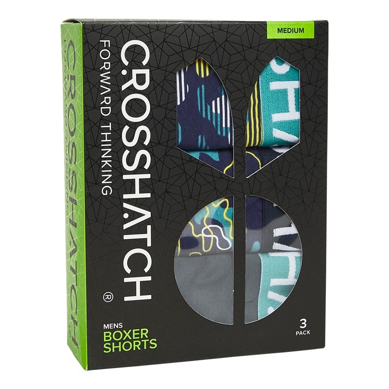 Crosshatch Mens Linamo Three Pack Boxer Shorts Teal - Image 2