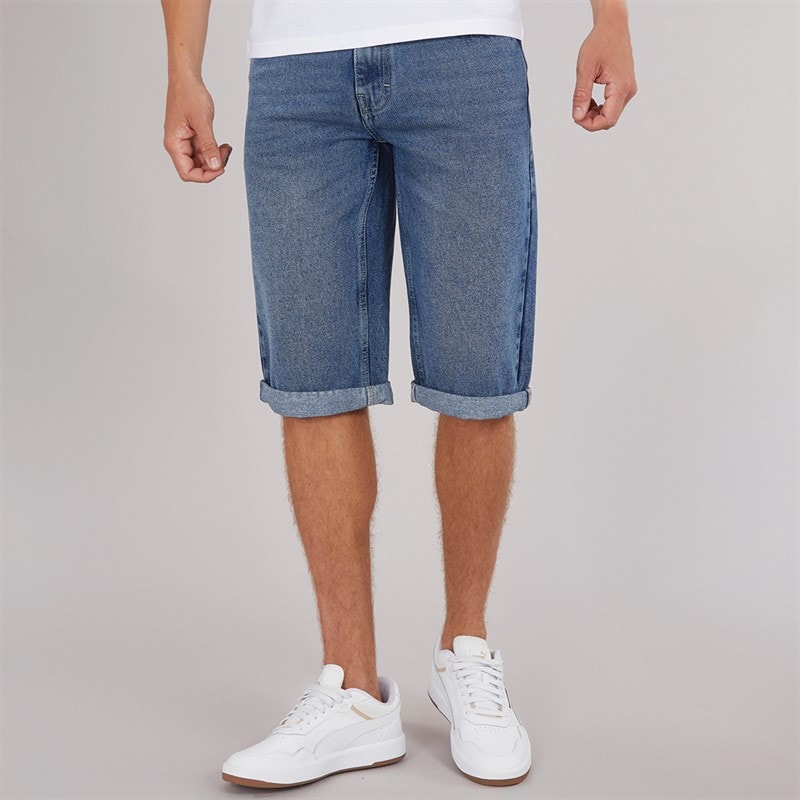 Crosshatch Mens Tillforth Baggy Denim Shorts Stonewash