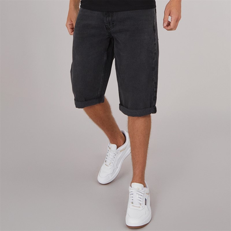 Crosshatch Mens Tillforth Baggy Denim Shorts Black Wash