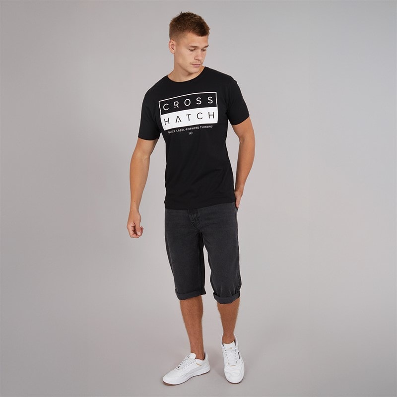 Crosshatch Mens Tillforth Baggy Denim Shorts Black Wash - Image 4