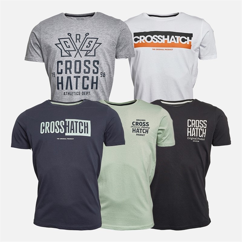 Crosshatch Mens Logotime Five Pack T-Shirts Black/White/Navy/Mint/Grey Marl