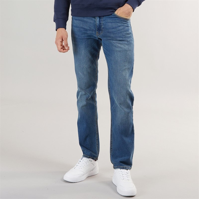 Crosshatch Mens Chas Straight Fit Jeans Mid Wash