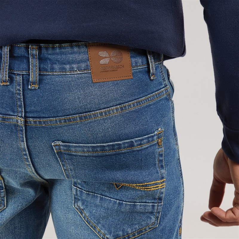 Crosshatch Mens Chas Straight Fit Jeans Mid Wash - Image 3