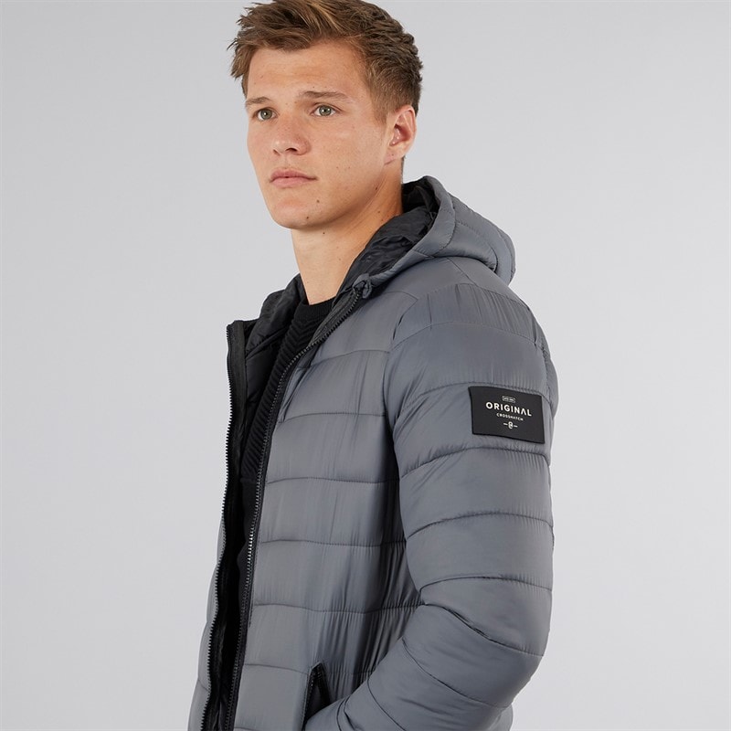 Crosshatch Mens Gattering Puffer Jacket Charcoal - Image 3