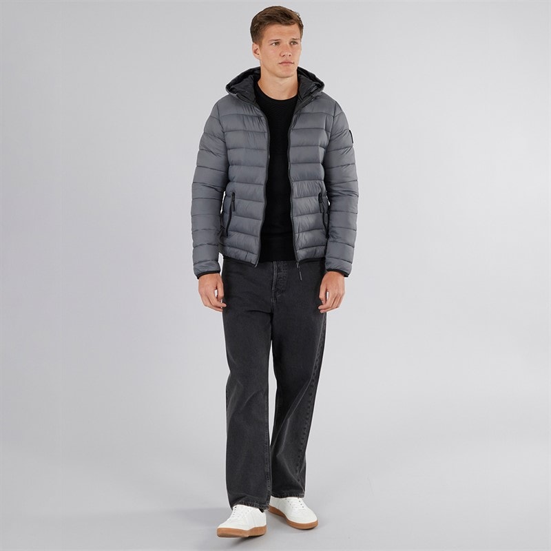 Crosshatch Mens Gattering Puffer Jacket Charcoal - Image 4