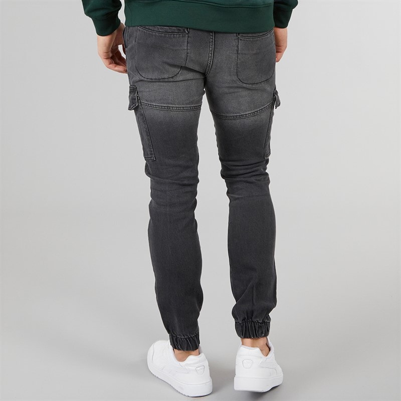 Crosshatch Mens Malimore Denim Cuffed Cargo Trousers Washed Black - Image 2