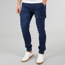 Crosshatch Mens Malimore Denim Cuffed Cargo Trousers Dark Wash