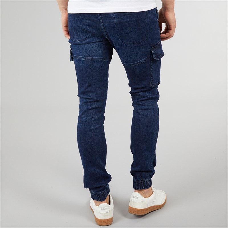 Crosshatch Mens Malimore Denim Cuffed Cargo Trousers Dark Wash - Image 2